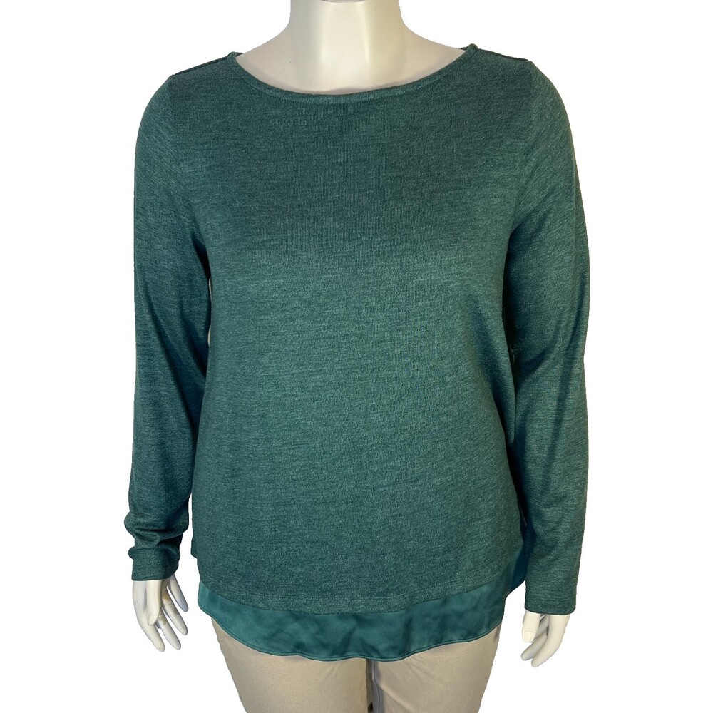 Lands' End Sweater Womens L Fine Knit Mixed Media Long Sleeve Split Back